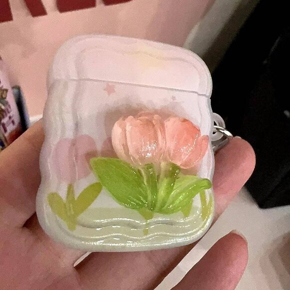 None Other - Clear Floral Earbud Case
